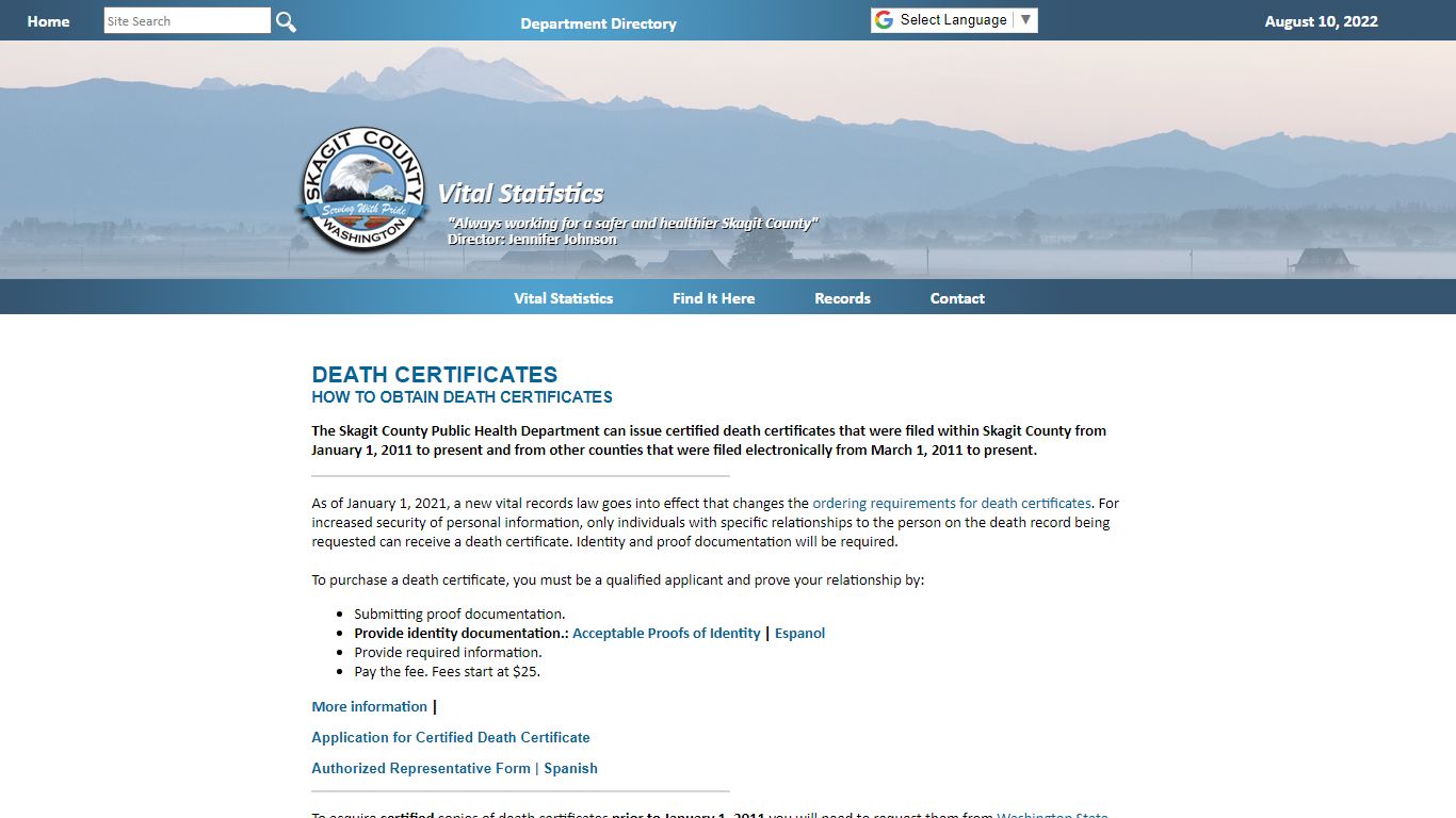 DEATH CERTIFICATES FOR SKAGIT COUNTY