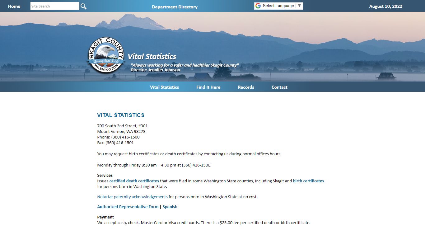 Vital Statistics - Skagit County, Washington