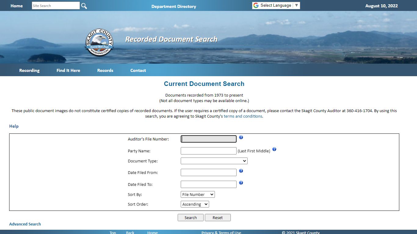 Recorded Documents Search - Skagit County, Washington